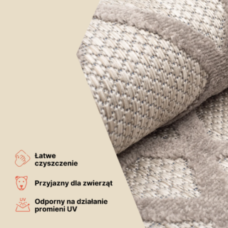 Dywan Zewnętrzny Patio Okrągły Kremowy Szary Kwiaty