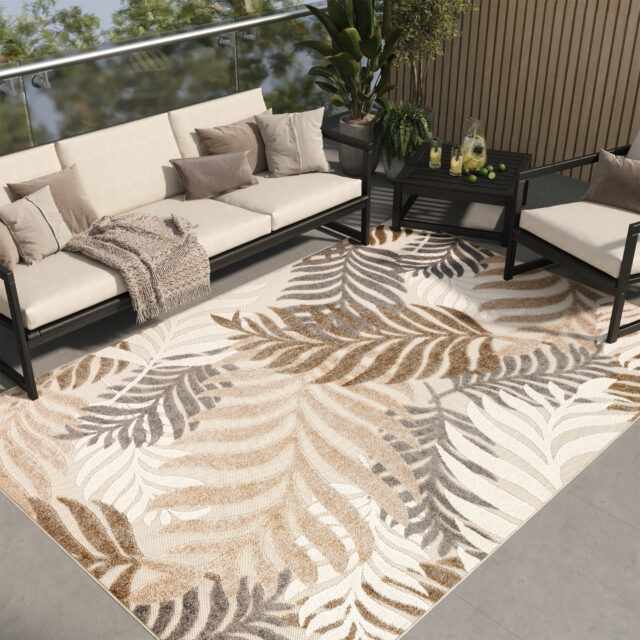 Dywan Zewnętrzny Patio Beżowy Liście