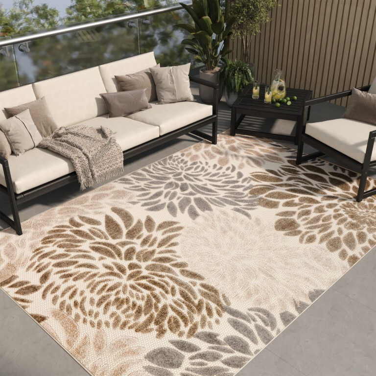 Dywan Zewnętrzny Patio Beżowy Kwiaty
