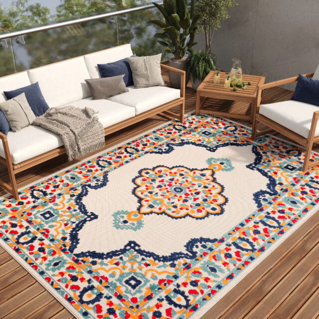 Dywan Zewnętrzny Patio Wielokolorowy Rozeta
