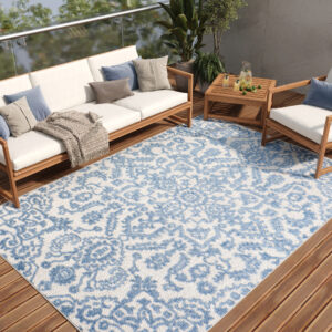 Dywan Zewnętrzny Patio Niebieski Ornamenty