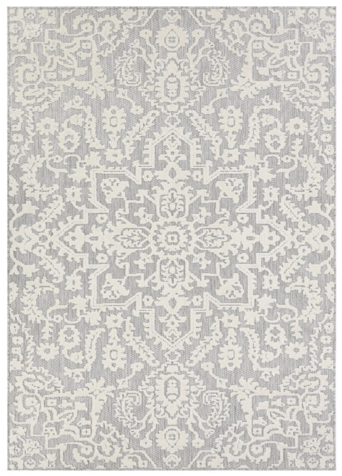 Dywan Zewnętrzny Patio Szary Kremowy Ornamenty