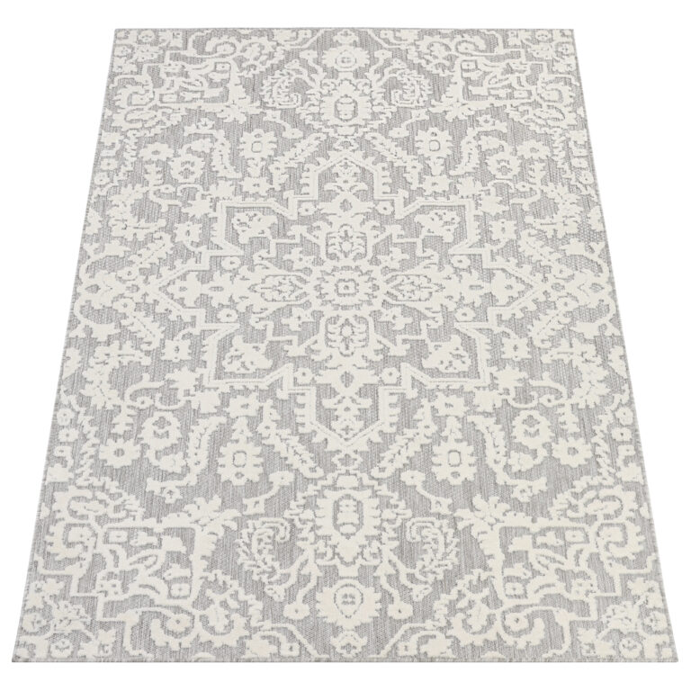 Dywan Zewnętrzny Patio Szary Kremowy Ornamenty
