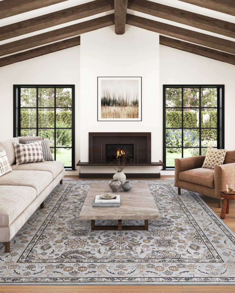 Dywan Dubai Beżowy Motyw Kwiatowy Antypoślizgowy