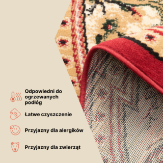 Dywan Atlas Okrągły Czerwono Beżowy Ornament