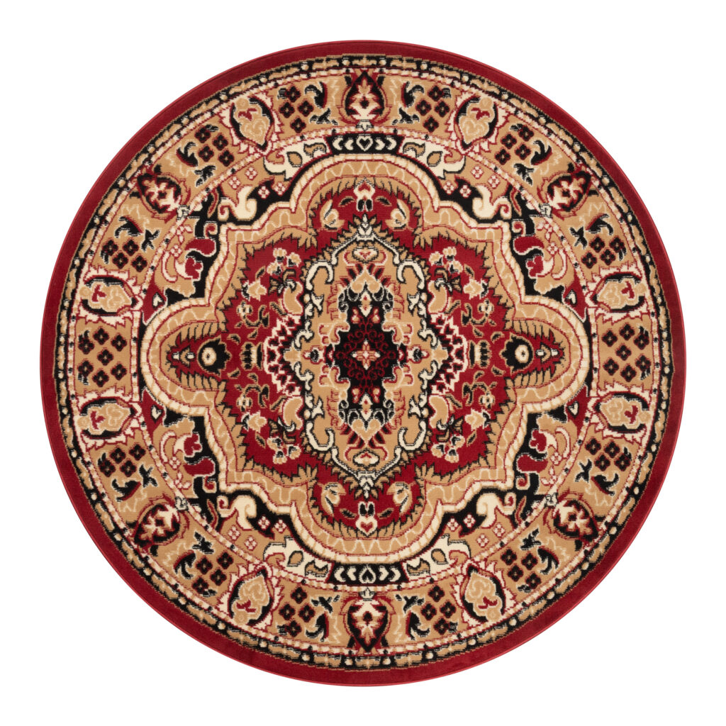 Dywan Atlas Okrągły Beżowo Czerwony Ornament