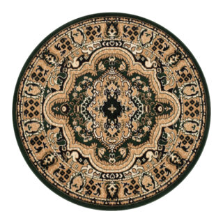 Dywan Atlas Okrągły Klasyczny Beżowo Zielony Ornament
