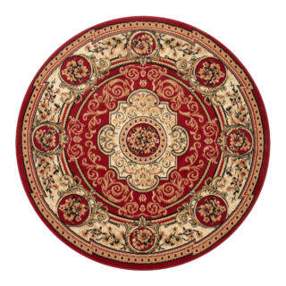 Dywan Atlas Okrągły Klasyczny Czerwono Beżowy Ornament