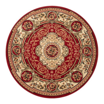 Dywan Atlas Okrągły Klasyczny Czerwono Beżowy Ornament