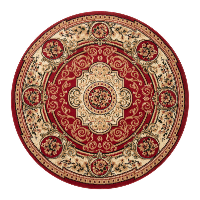 Dywan Atlas Okrągły Klasyczny Czerwono Beżowy Ornament