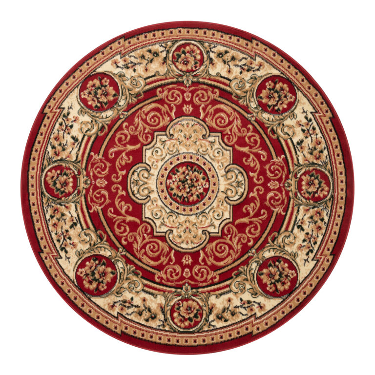 Dywan Atlas Okrągły Klasyczny Czerwono Beżowy Ornament
