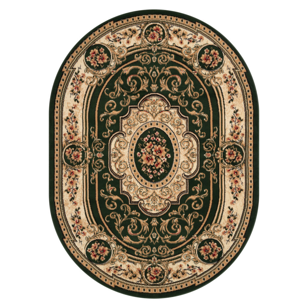 Dywan Atlas Owalny Klasyczny Zielono Beżowy Ornament
