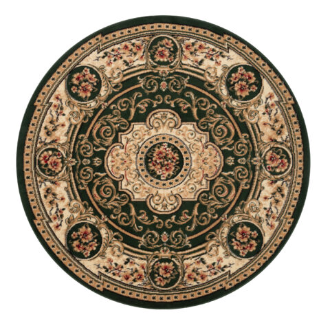 Dywan Atlas Okrągły Klasyczny Zielono Beżowy Ornament