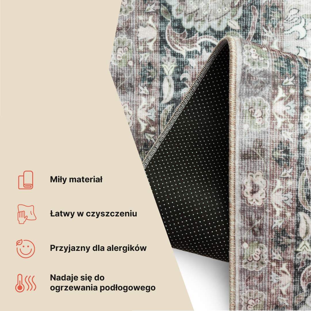 Dywan Ispahan Szary Zielony Motyw Kwiatowy