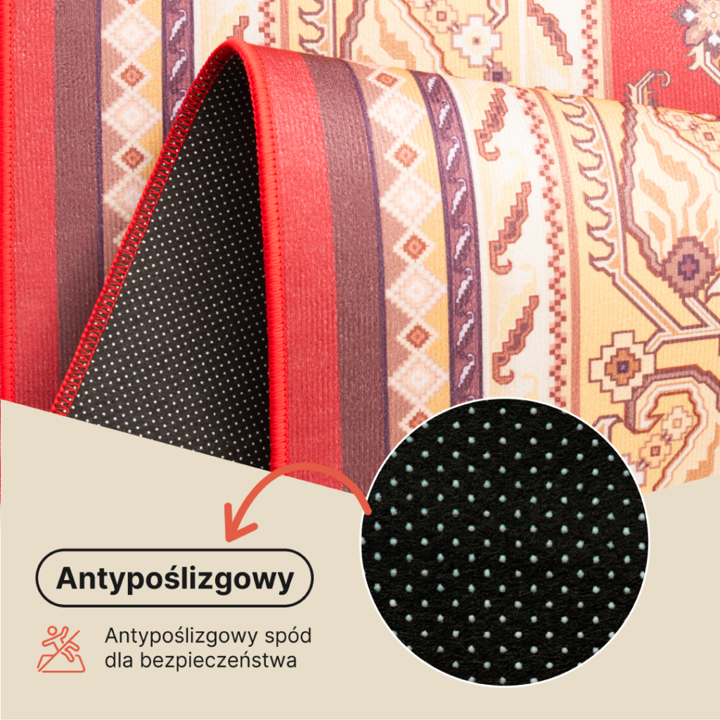 Dywan Nora Czerwony Tradycyjny Antypoślizgowy
