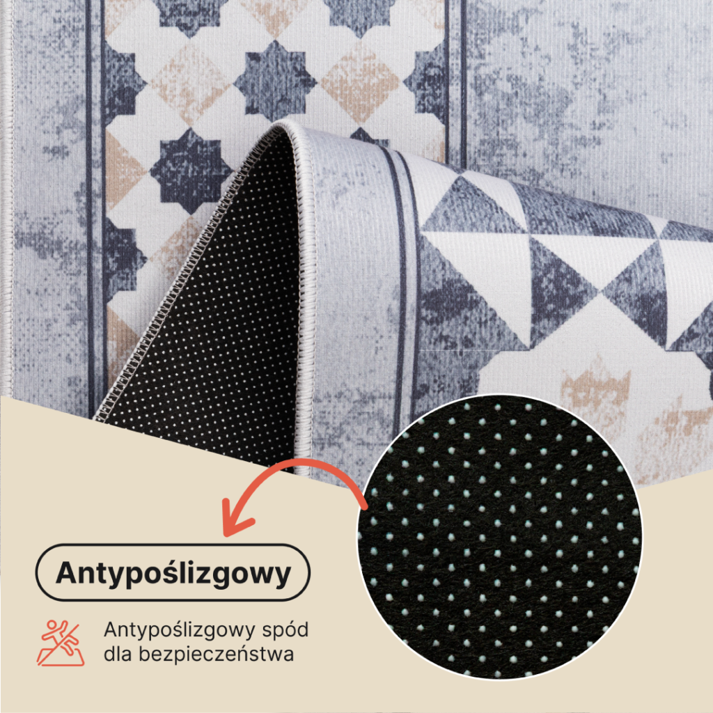 Dywan Nora Szary Beżowy Ramka Antypoślizgowy