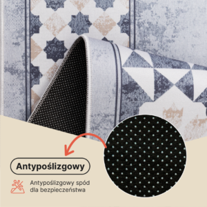 Dywan Nora Szary Beżowy Ramka Antypoślizgowy