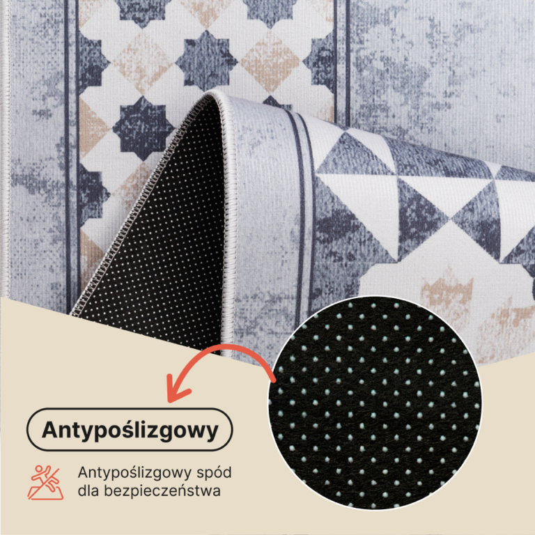Dywan Nora Szary Beżowy Ramka Antypoślizgowy