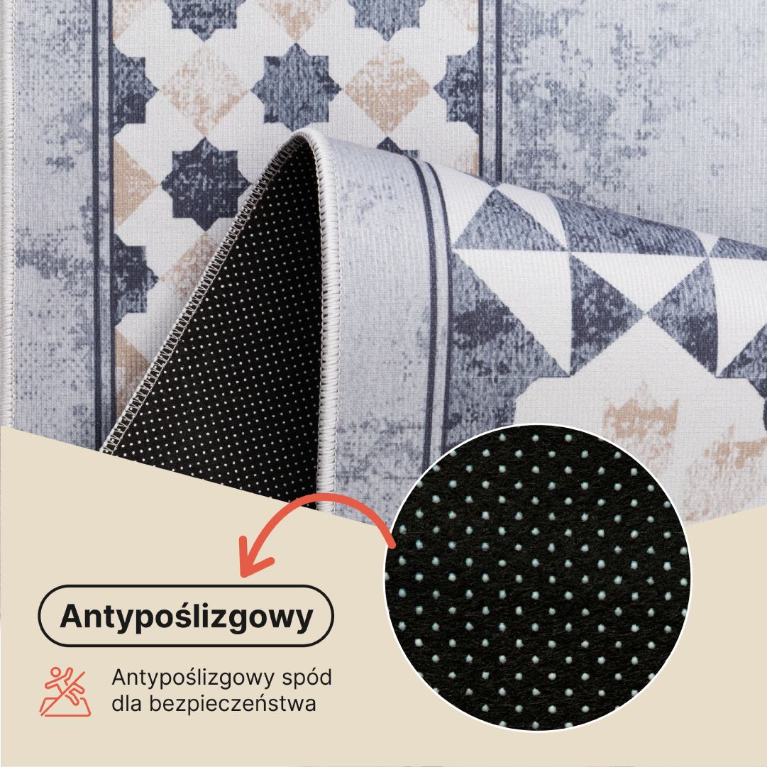 Dywan Nora Szary Beżowy Ramka Antypoślizgowy