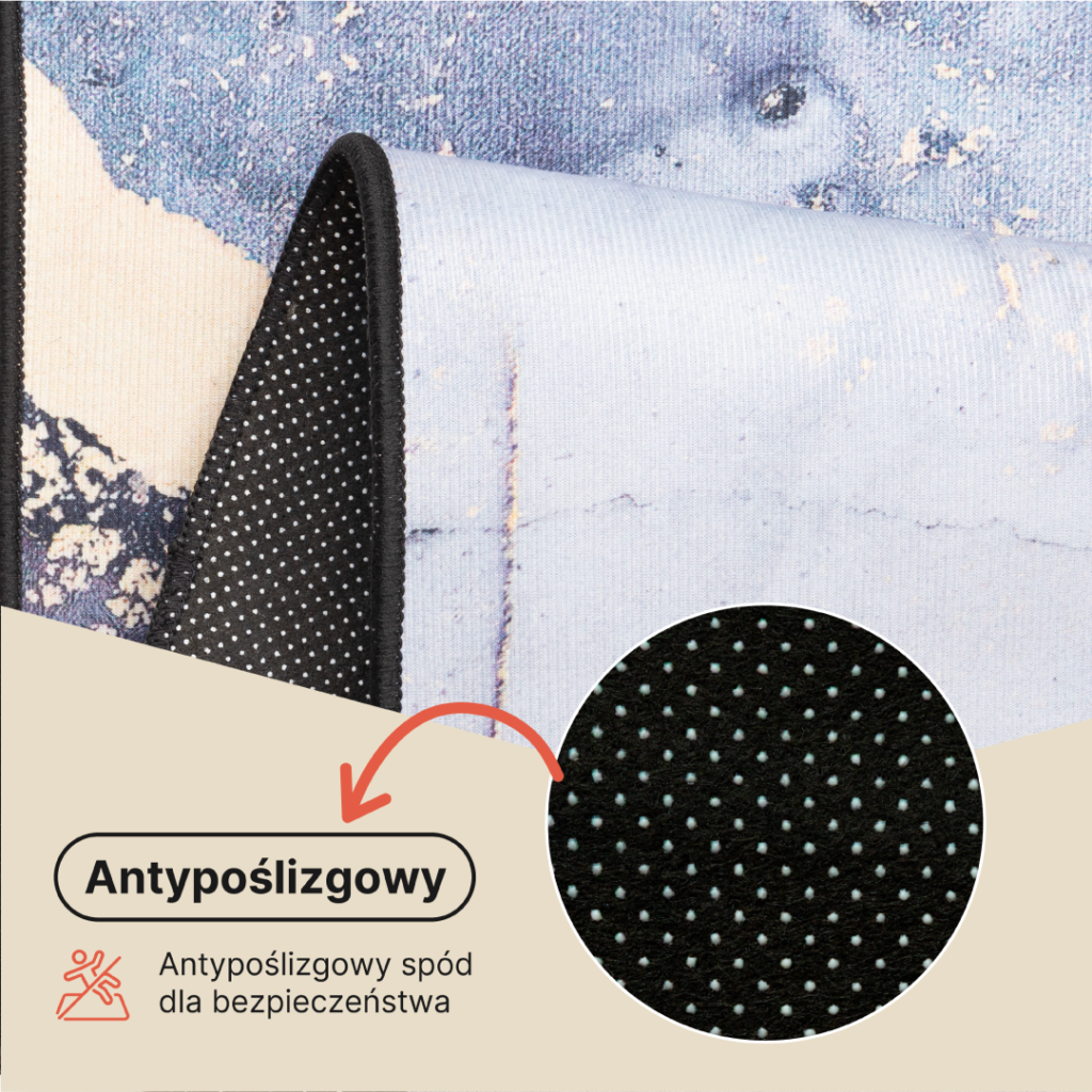 Dywan Nora Szary Granatowy Marmur Antypoślizgowy