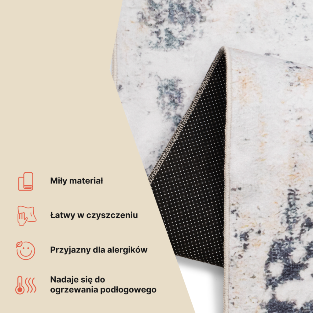 Dywan Ash Biały Szary Beżowy Antypoślizgowy
