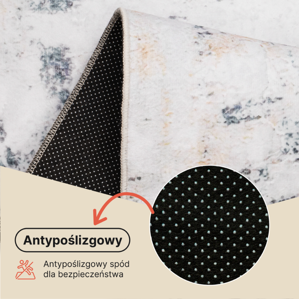 Dywan Ash Biały Szary Beżowy Antypoślizgowy