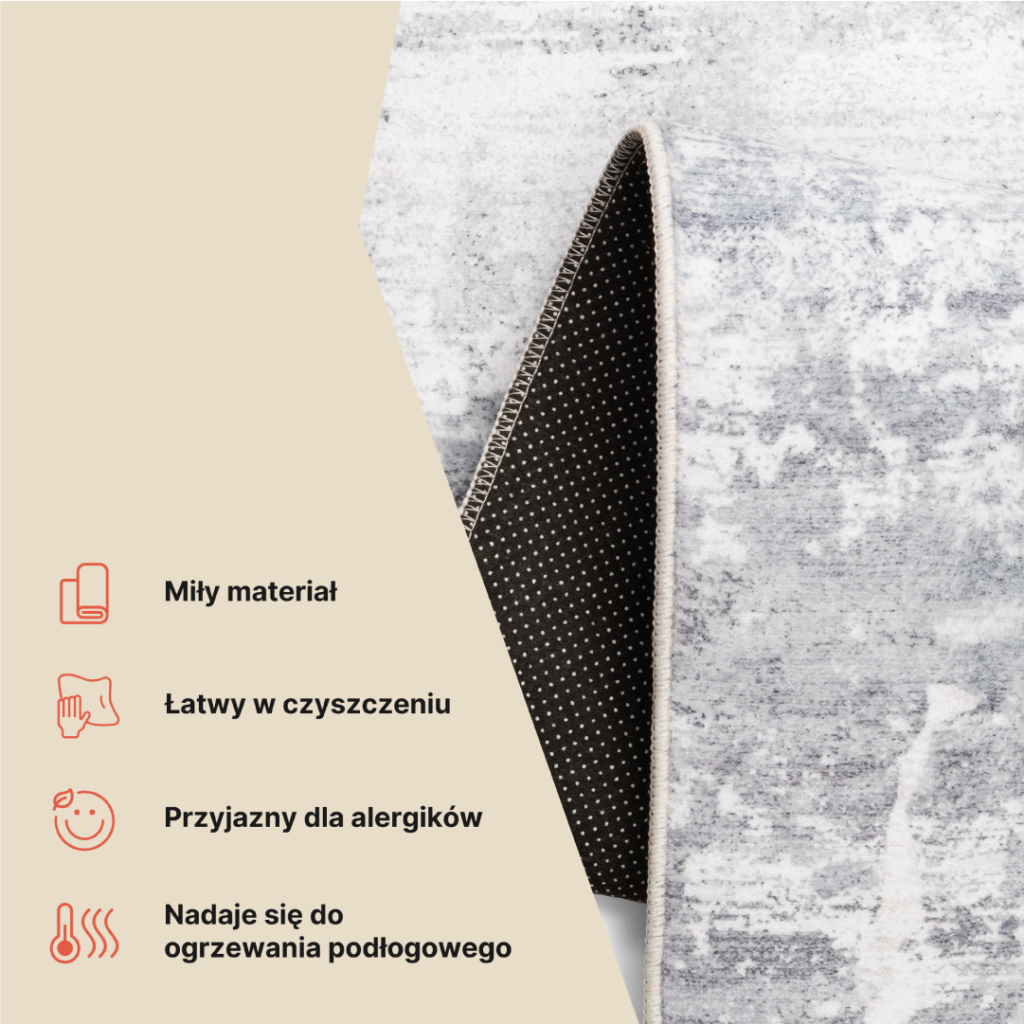 Dywan Ash Jasny Szary Antypoślizgowy