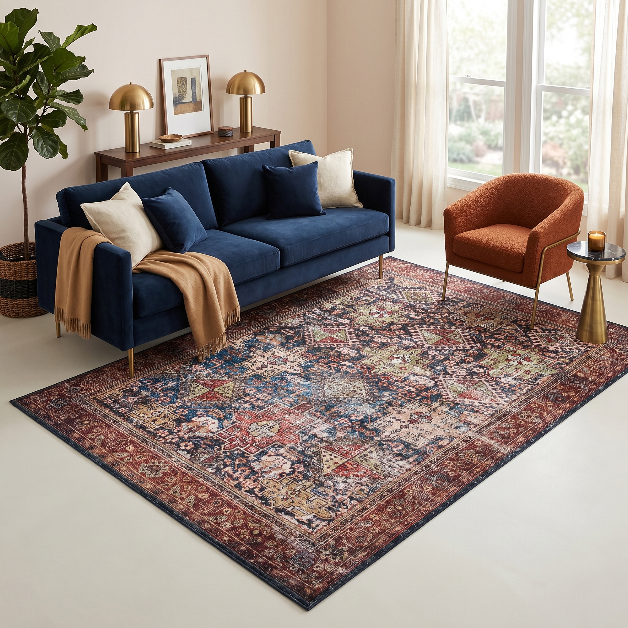 Dywan Ispahan Bordowy Granatowy Vintage