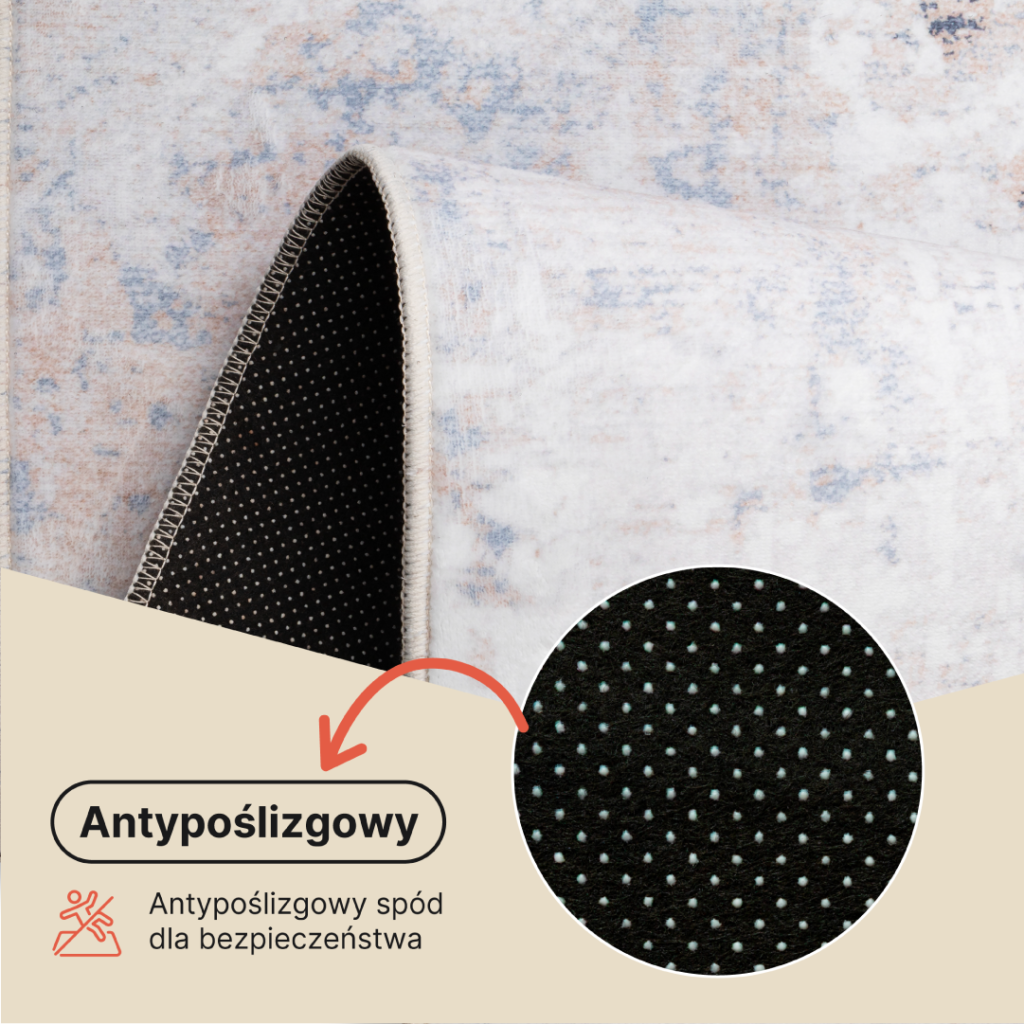 Dywan Ash Szary Beżowy Przetarcia Antypoślizgowy