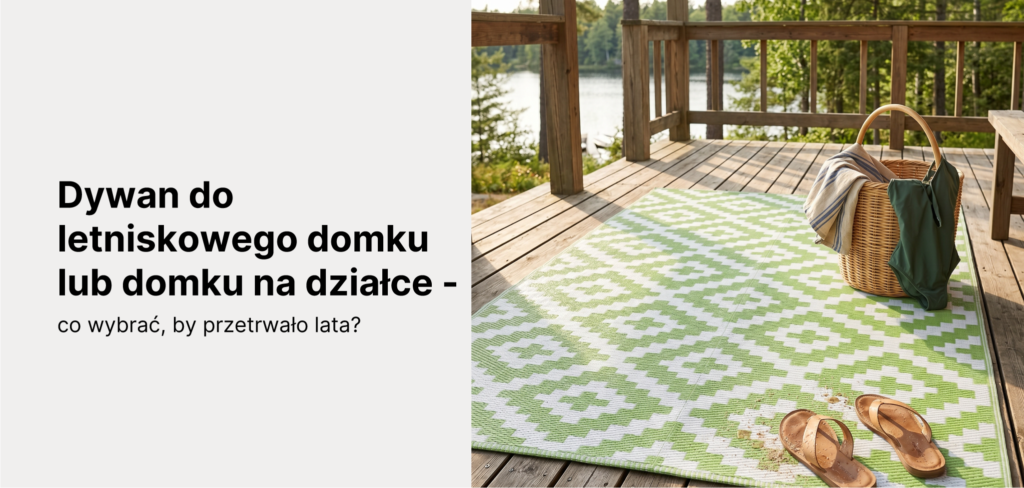 taras domku letniskowego z zielono białym dywanem