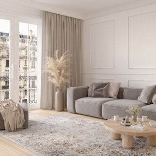 Dywan Valley Szary Beżowy Ornamenty Ramka