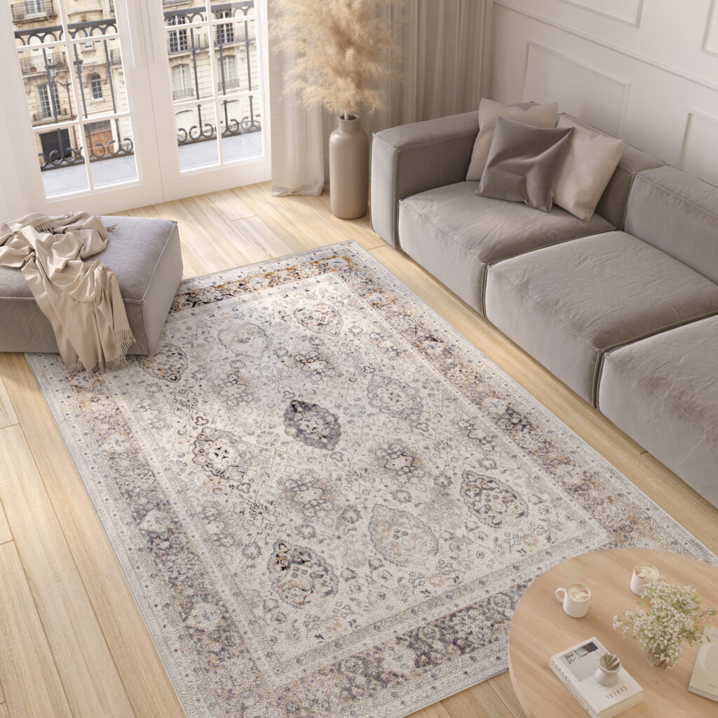 Dywan Valley Szary Miedziany Ornamenty Vintage