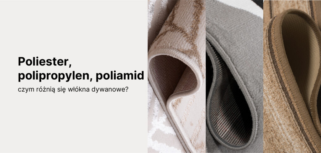 trzy fragmenty dywanów ułożone obok siebie w zbliżeniu makro, tak że widać różnicę włókien