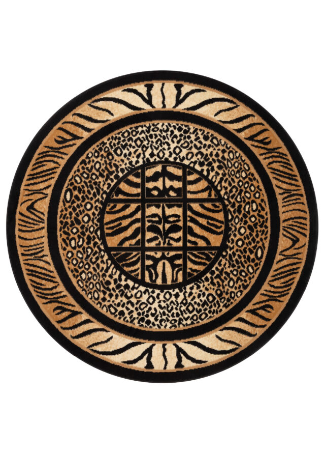 Dywan Atlas Okrągły Czarny Brązowy Print Zwierzęcy Safari