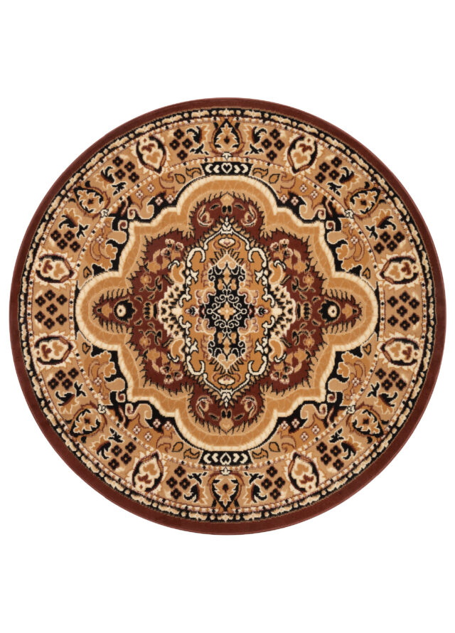 Dywan Atlas Okrągły Klasyczny Beżowo Brązowy Ornament