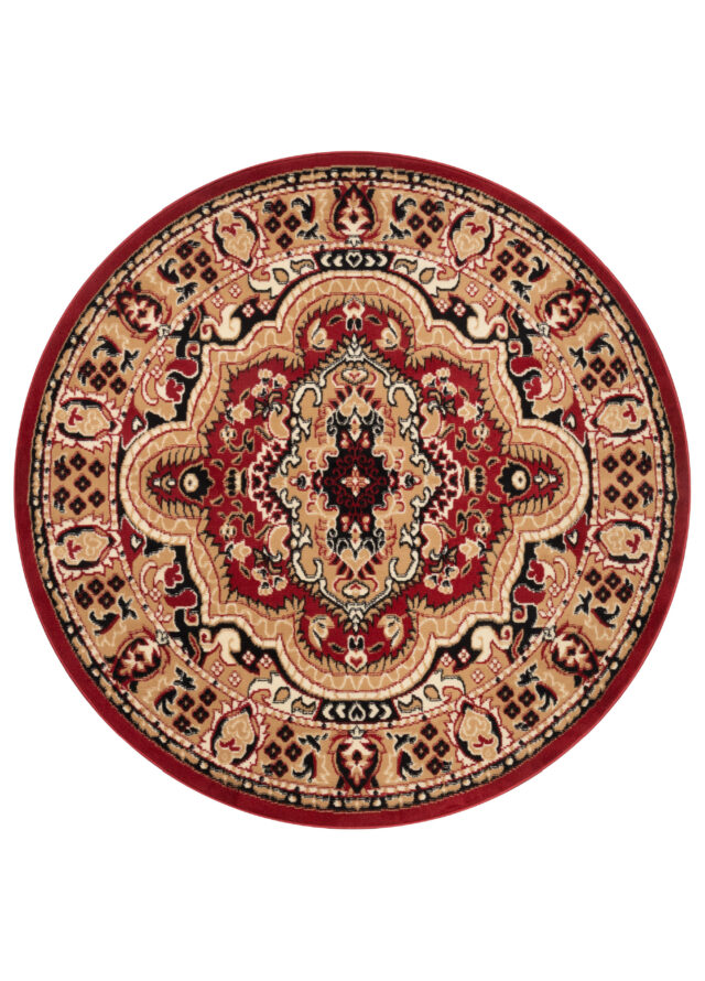 Dywan Atlas Okrągły Beżowo Czerwony Ornament