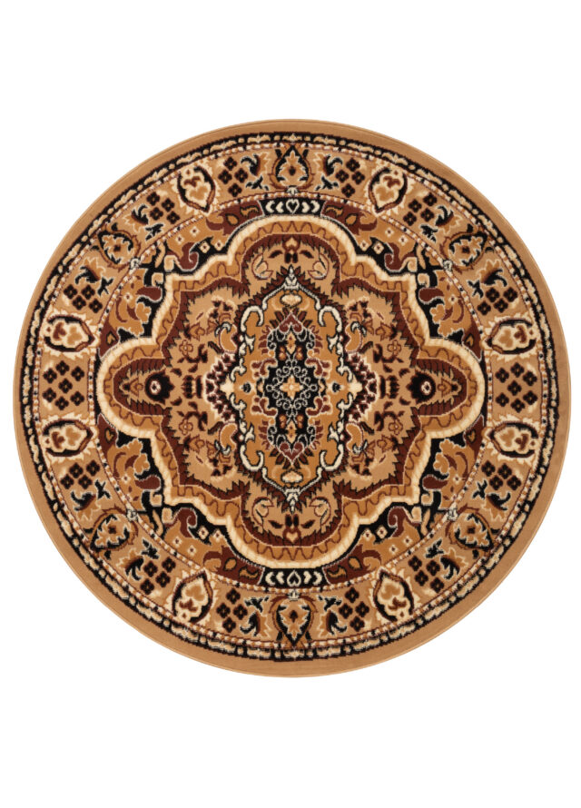 Dywan Atlas Okrągły Ciemnobeżowo Brązowy Ornament