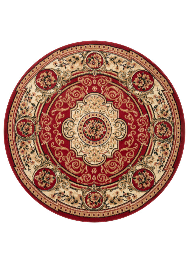 Dywan Atlas Okrągły Klasyczny Czerwono Beżowy Ornament