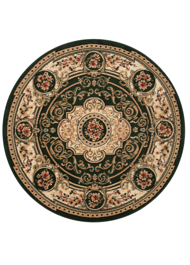 Dywan Atlas Okrągły Klasyczny Zielono Beżowy Ornament