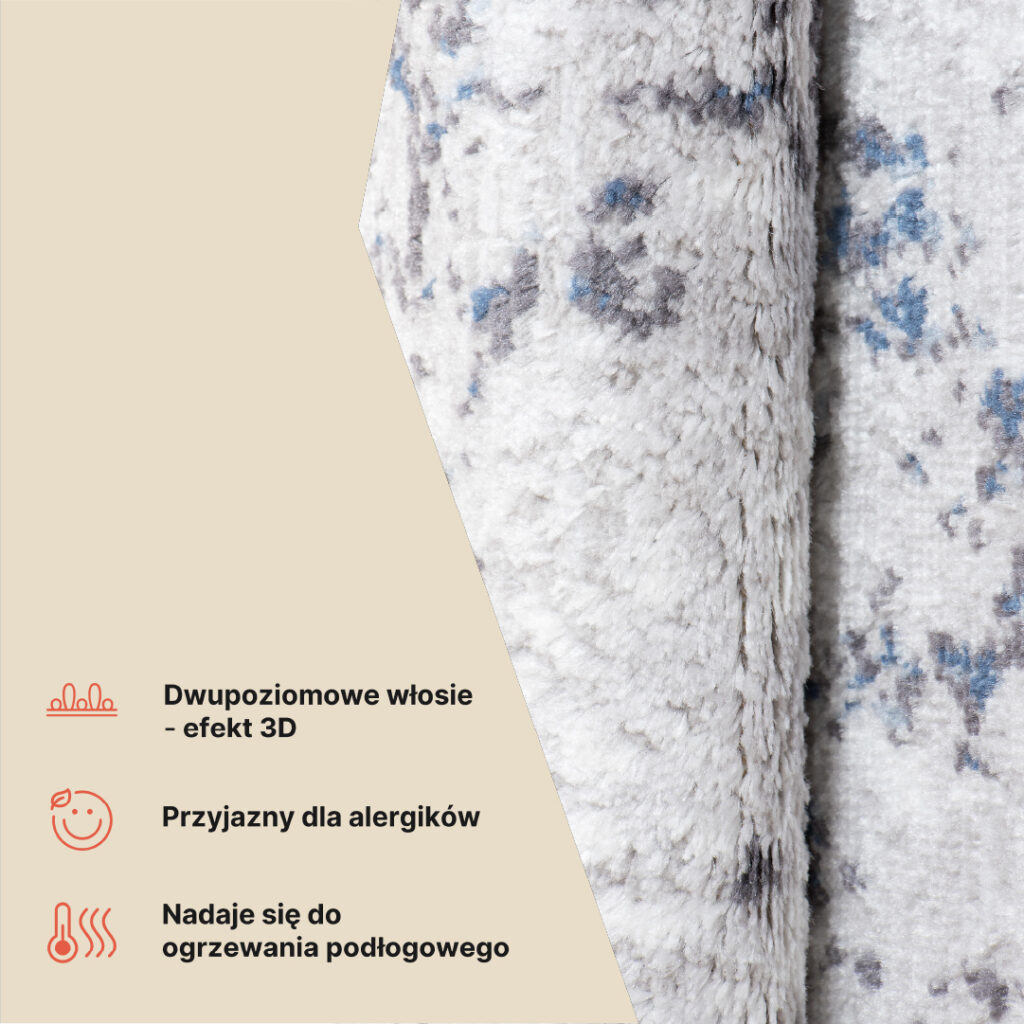 Dywan Sky Niebieski Kremowy Vintage Diamenty