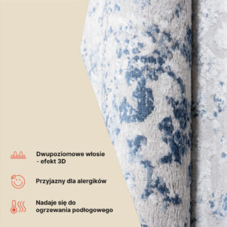 Dywan Sky Niebieski Szary Ramka Ornamenty